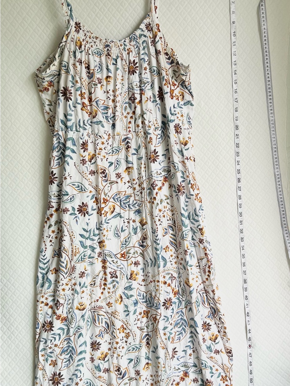 Floral White Sundress with Teal & Mustard Print 2X